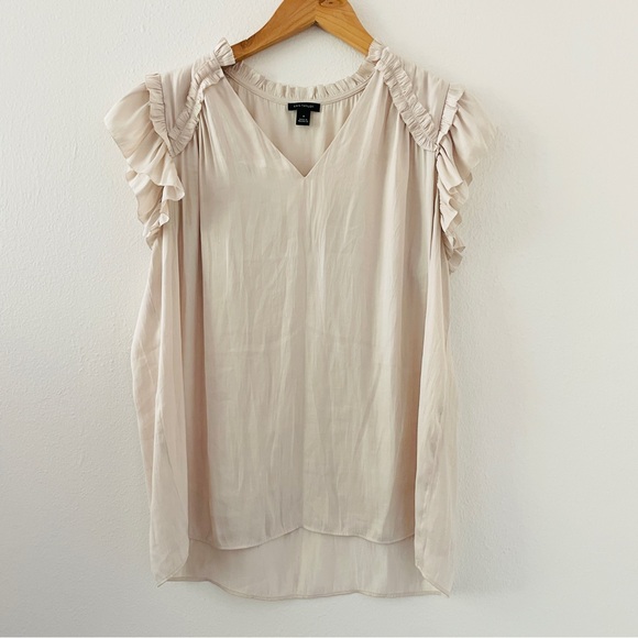Ann Taylor Beige Almond Ruffle Blouse - Picture 1 of 3